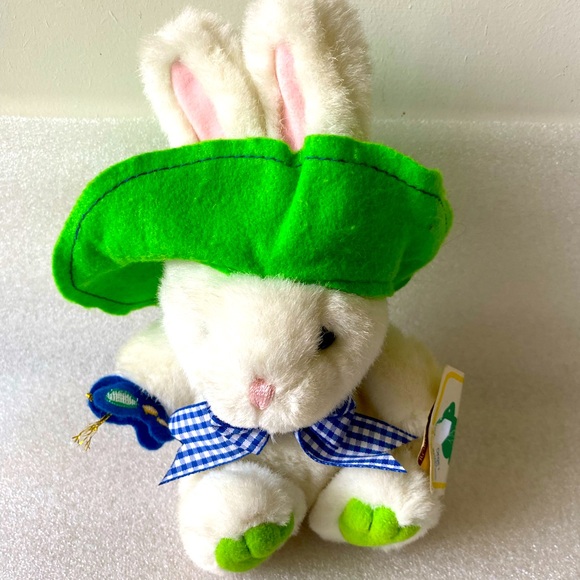 Toys | Vintage White Green Bunny Rabbit Stuffed Animal Plush Toy | Poshmark